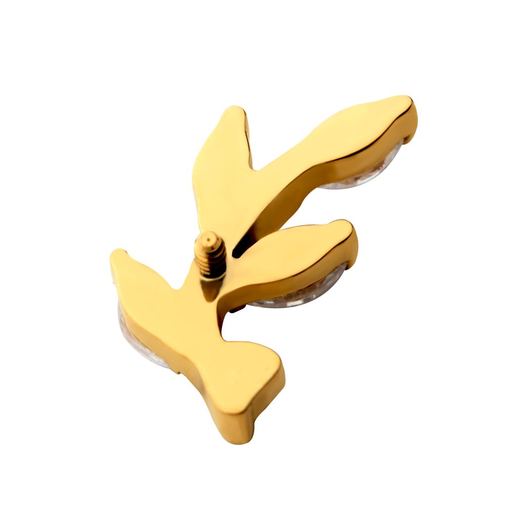 24Kt Gold PVD Titanium Internally Threaded Prong Set Marquise CZ Leaf Top