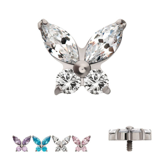 Titanium Internally Threaded Butterfly with Prong Set Round & Marquise Gem Top