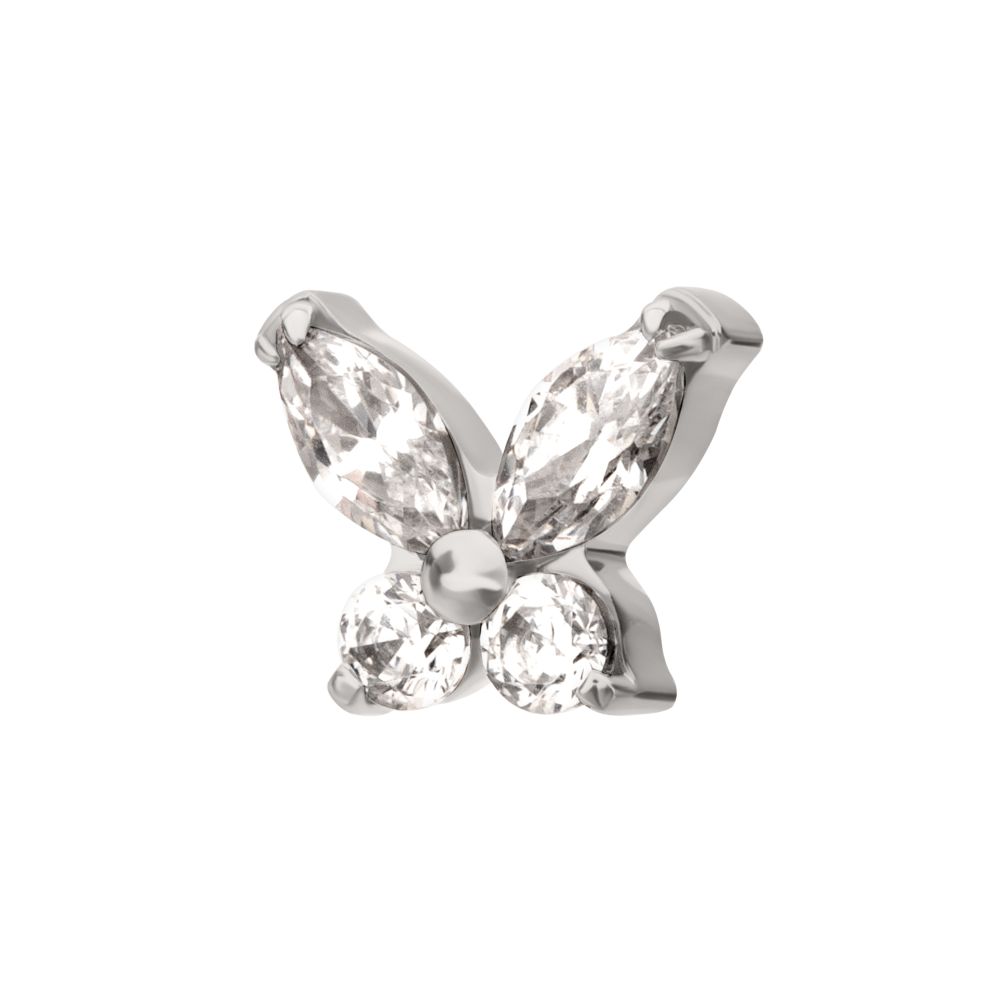 Titanium Internally Threaded Small Butterfly with Prong Set Round & Marquise Gem Top