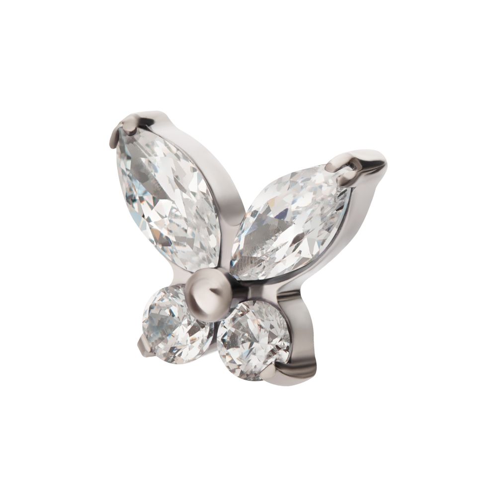 Titanium Internally Threaded Butterfly with Prong Set Round & Marquise Gem Top