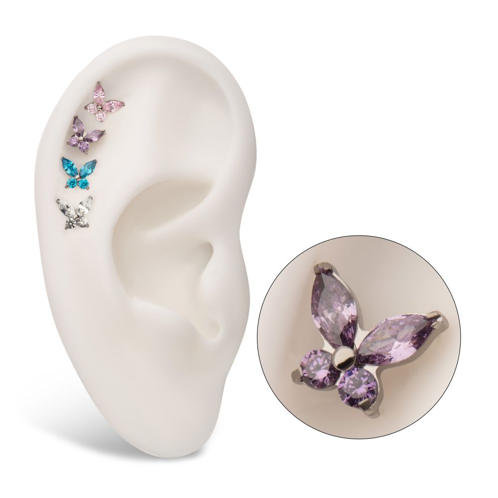 Titanium Internally Threaded Butterfly with Prong Set Round & Marquise Gem Top