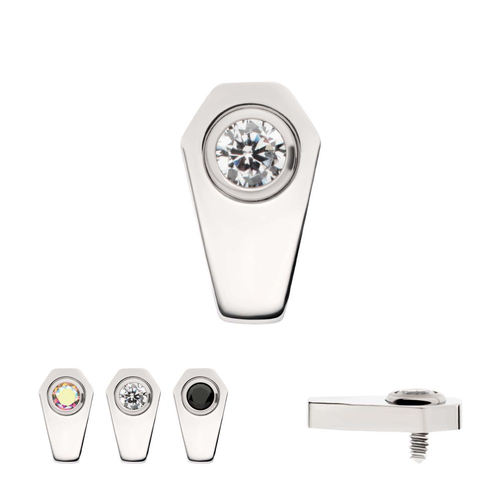 Titanium Internally Threaded Coffin Top with Bezel Set Round CZ