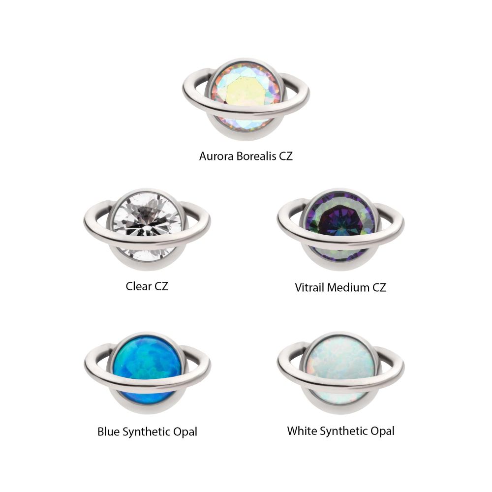Titanium Internally Threaded Planet Top with Bezel Set Round CZ/Opal