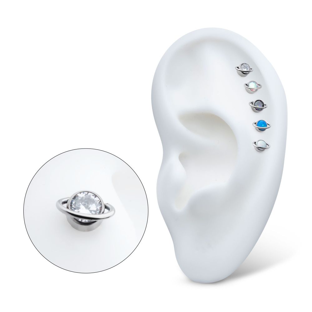 Titanium Internally Threaded Planet Top with Bezel Set Round CZ/Opal
