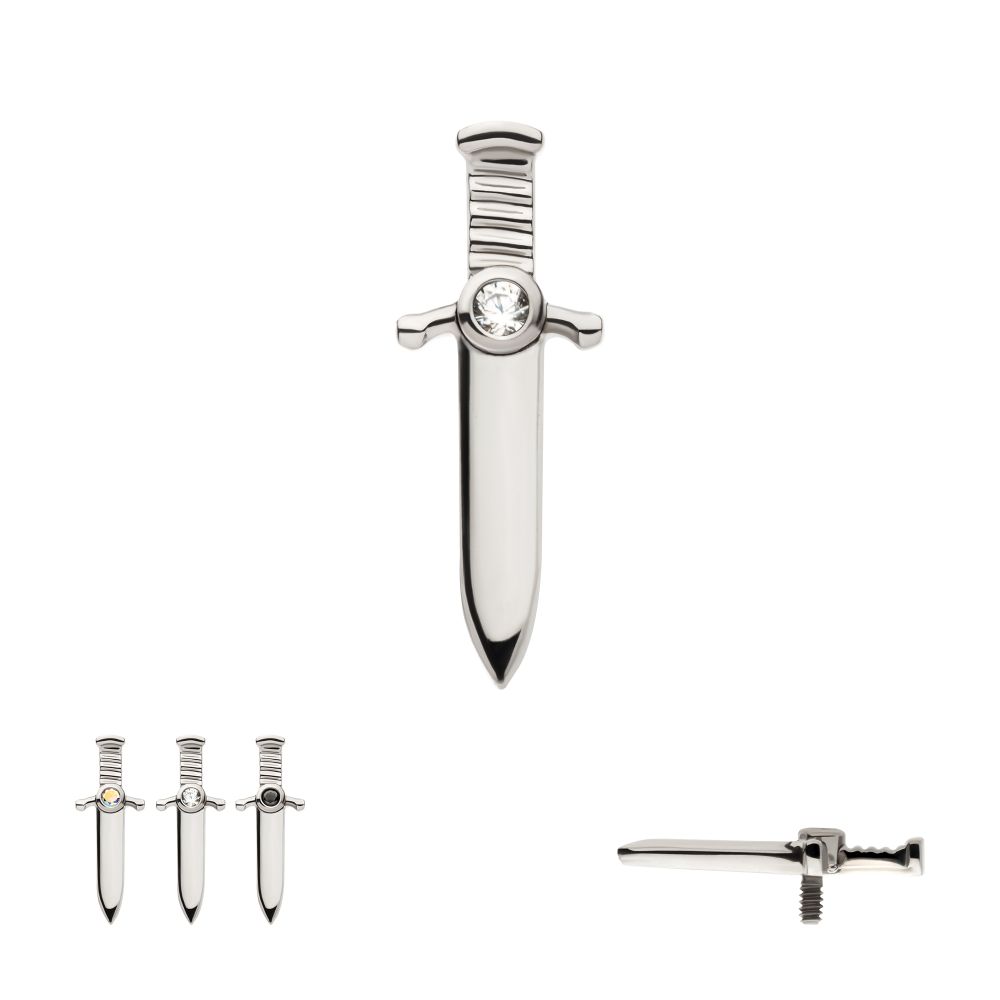 Titanium Internally Threaded with Bezel Set 1mm CZ Dagger Top