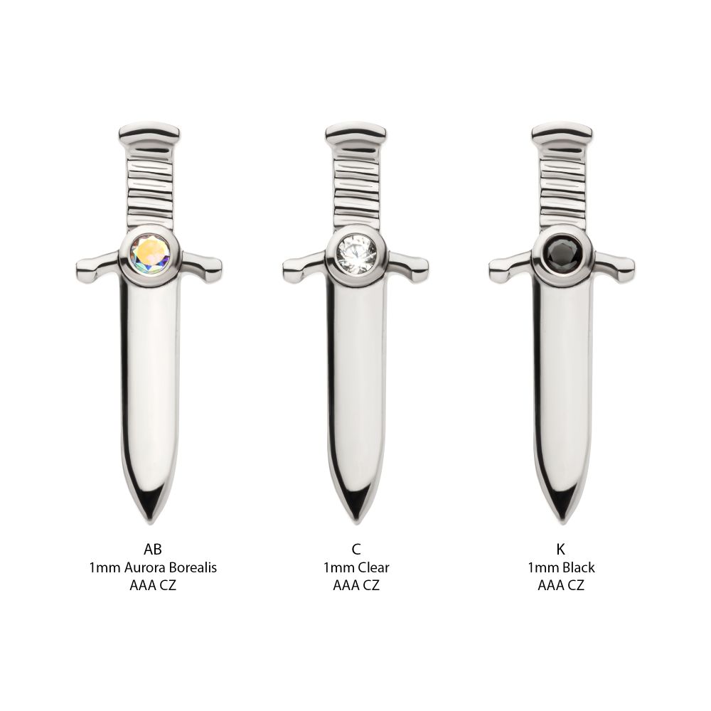 Titanium Internally Threaded with Bezel Set 1mm CZ Dagger Top