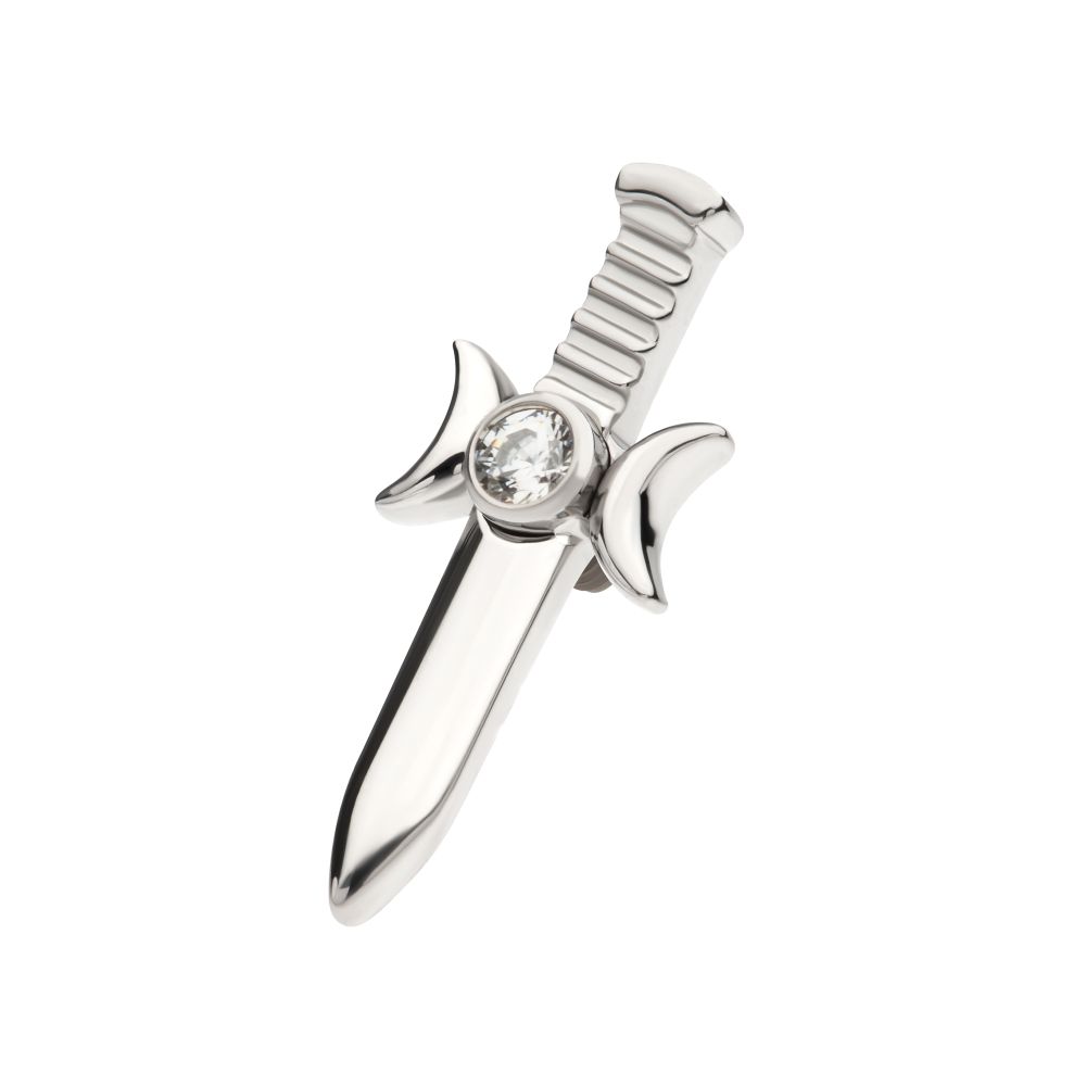 Titanium Internally Threaded with Bezel Set 2mm CZ/Opal Triple Moon Phase Dagger Top
