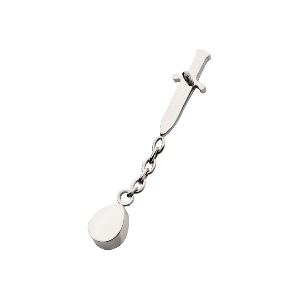 Titanium Internally Threaded Dangle Chain Bezel Teardrop CZ Dagger Top