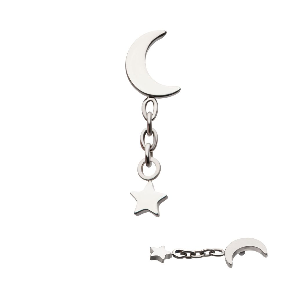 Titanium Internally Threaded Crescent Moon Top with Dangle Star