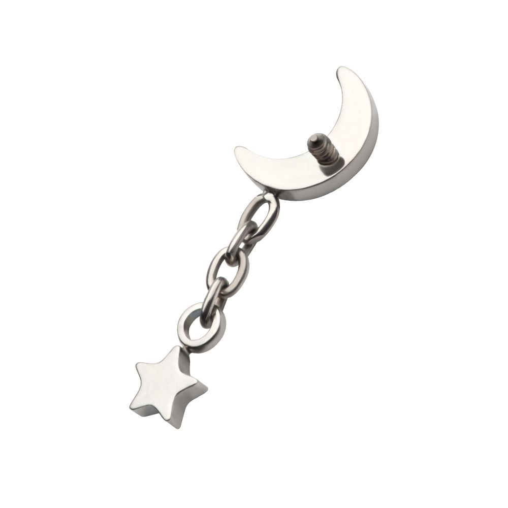Titanium Internally Threaded Crescent Moon Top with Dangle Star