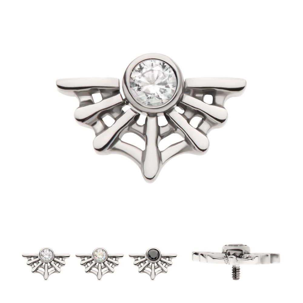 Titanium Internally Threaded Bezel Set CZ Spiderweb Top