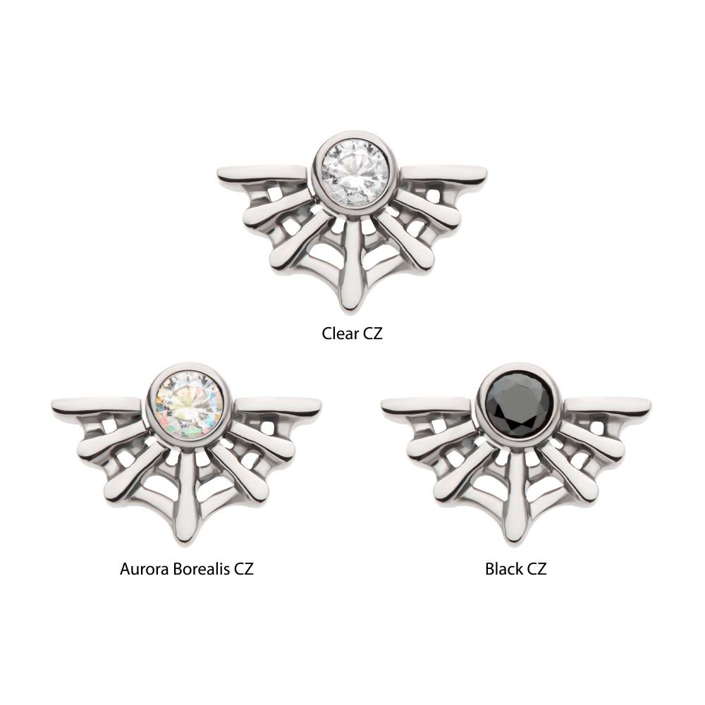 Titanium Internally Threaded Bezel Set CZ Spiderweb Top