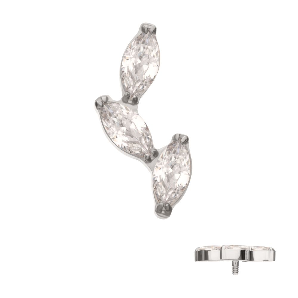 Titanium Internally Threaded Vine Shape Top with 3-Tier Full Clear CZ Gem Marquise