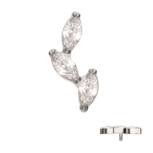 Titanium Internally Threaded Vine Shape Top with 3-Tier Full Clear CZ Gem Marquise