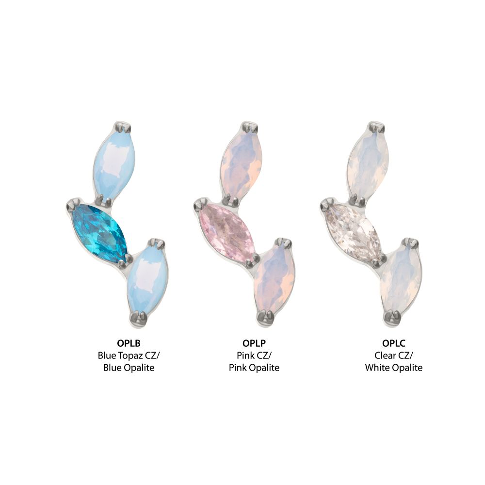 Titanium Internally Threaded Vine Shape Top with 3-Tier Alternating Opalite/CZ Marquise