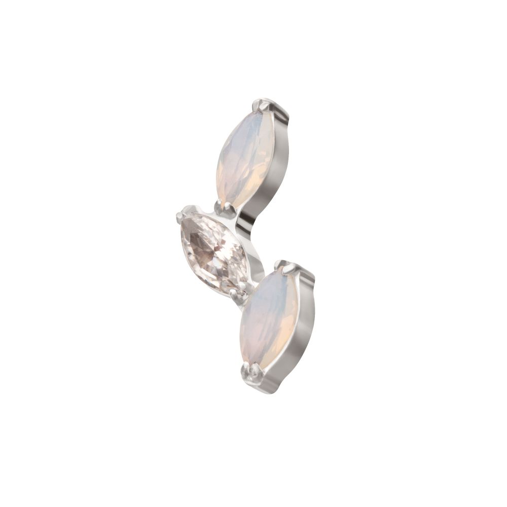Titanium Internally Threaded Vine Shape Top with 3-Tier Alternating Opalite/CZ Marquise
