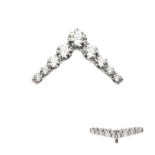Titanium Internally Threaded 9-Cluster Prong Set Round CZ Chevron Shape Top