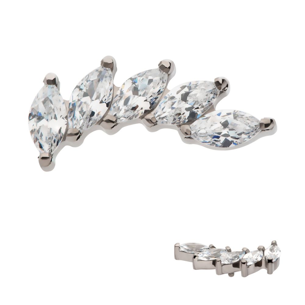 Titanium Internally Threaded with Prong Set Marquise 5 Gem Curved Fan Top