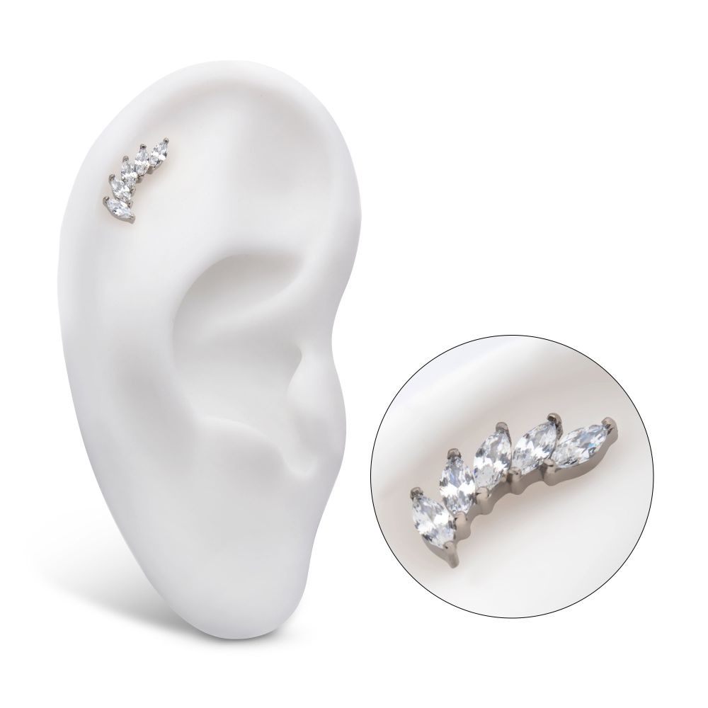 Titanium Internally Threaded with Prong Set Marquise 5 Gem Curved Fan Top