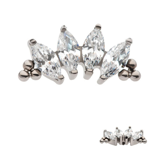 Titanium Internally Threaded with Tri Beads & Prong Set Marquise CZ 4-Cluster Top