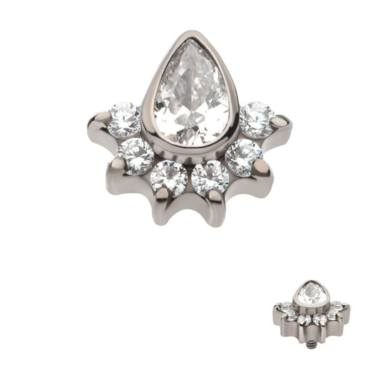 Titanium Internally Threaded Teardrop CZ Center with Round CZ 6-Cluster Top
