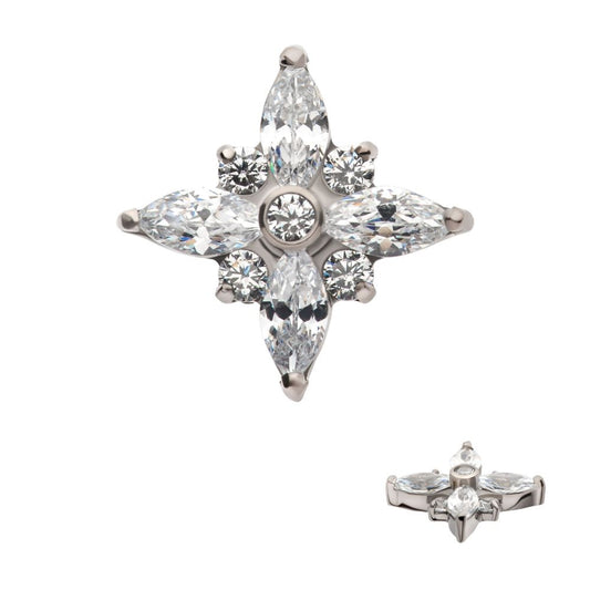 Titanium Internally Threaded with Clustered Round & Marquise CZ Cross Shape Top