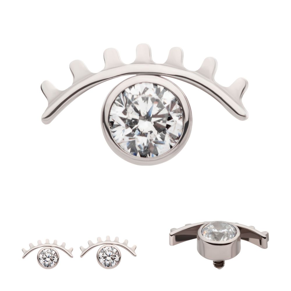 Titanium Internally Threaded with Bezel Set CZ Cut Out Evil Eye Top