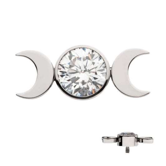 Titanium Internally Threaded Triple Moon Phase Top with Center Bezel Set Clear CZ