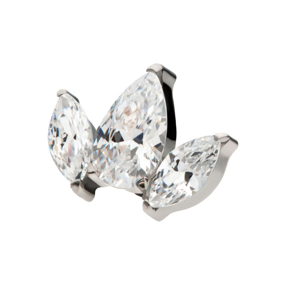 Titanium Internally Threaded 3 Cluster Top with Prong Set Teardrop & Marquise CZ