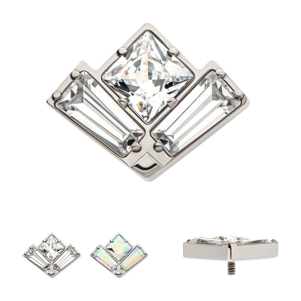 Titanium Internally Threaded Baguette & Princess Gem Fan Shape Top