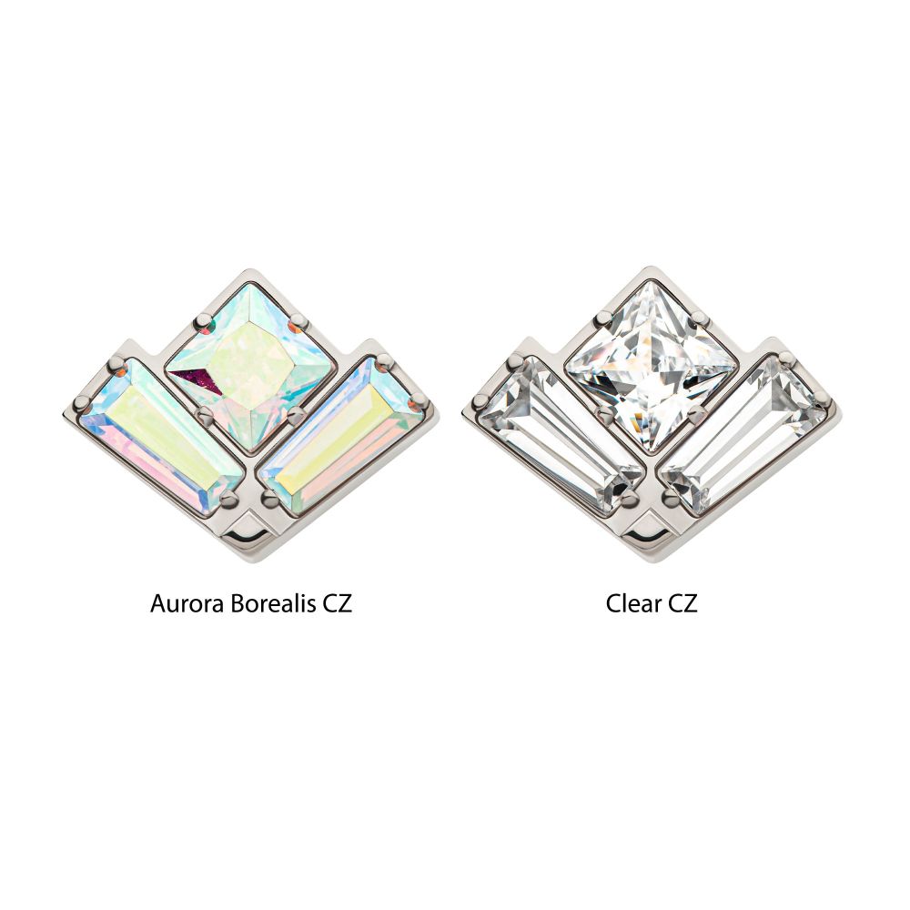 Titanium Internally Threaded Baguette & Princess Gem Fan Shape Top