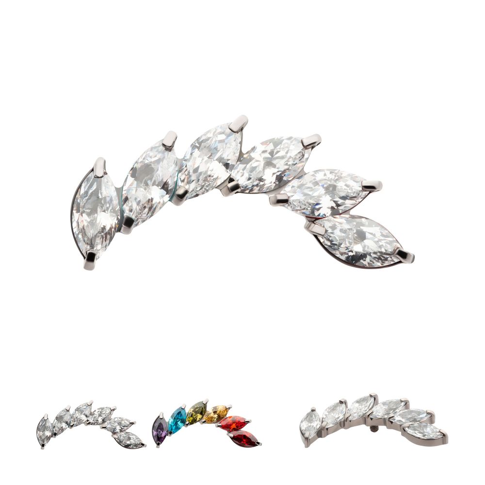 Titanium Internally Threaded Prong Set Marquise CZ Staggered 6-Cluster Top