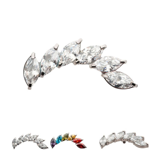 Titanium Internally Threaded Prong Set Marquise CZ Staggered 6-Cluster Top