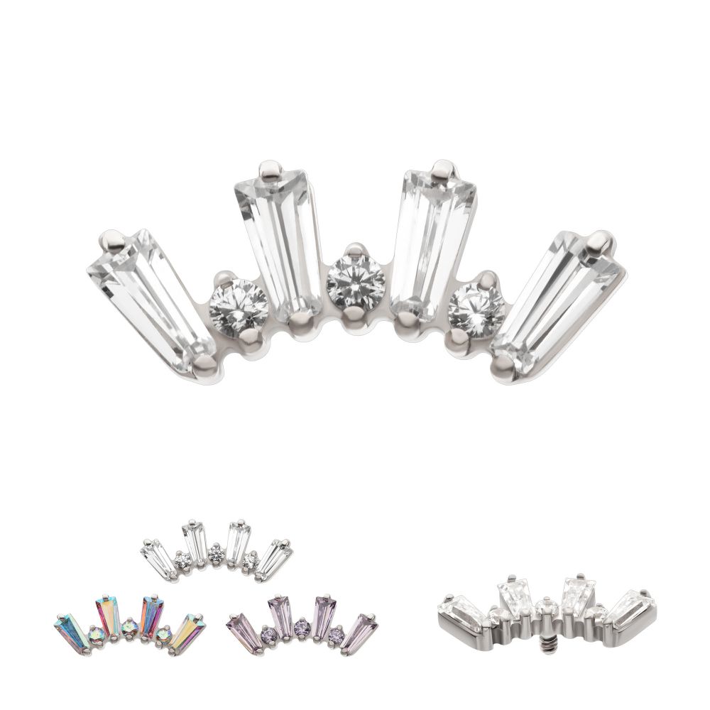 Titanium Internally Threaded Prong Set Baguette & Round CZ 7-Cluster Top