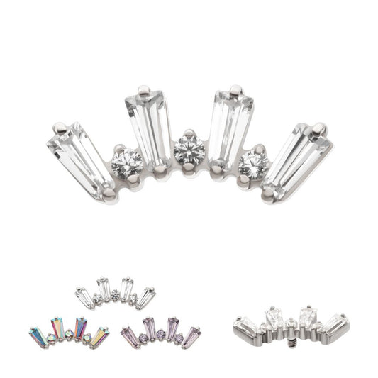 Titanium Internally Threaded Prong Set Baguette & Round CZ 7-Cluster Top