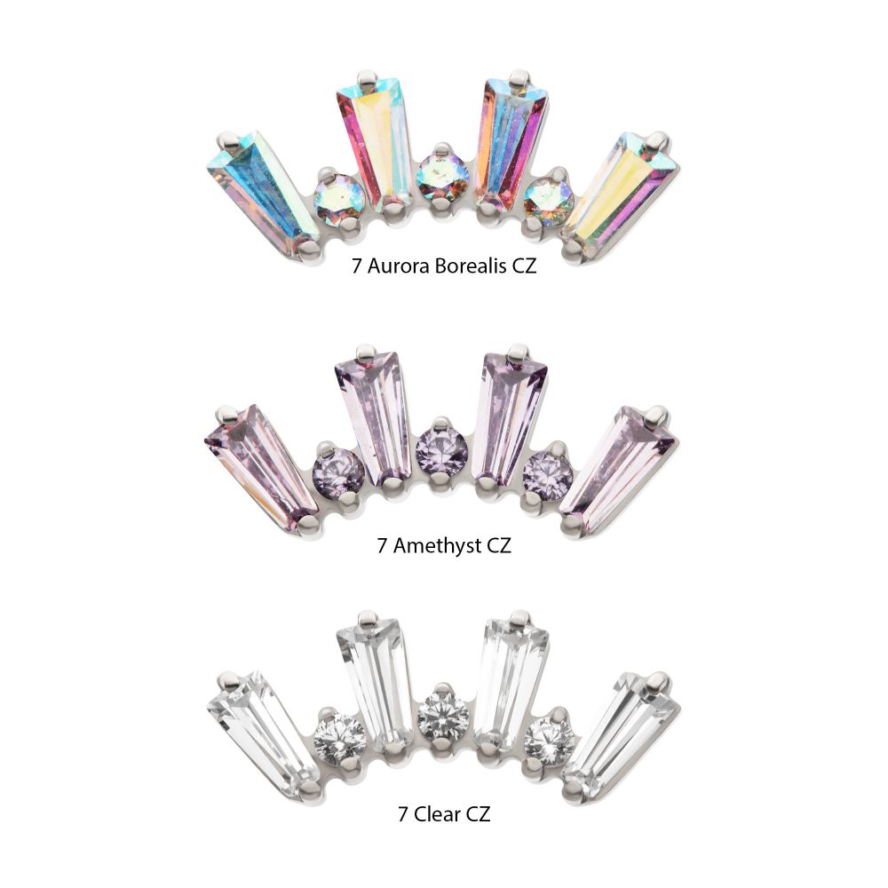 Titanium Internally Threaded Prong Set Baguette & Round CZ 7-Cluster Top