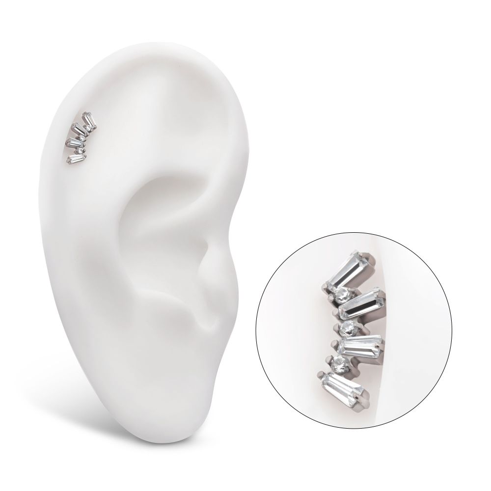 Titanium Internally Threaded Prong Set Baguette & Round CZ 7-Cluster Top