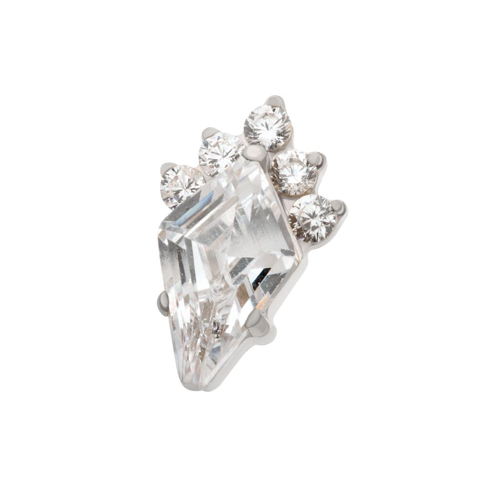 Titanium Internally Threaded Prong Set Kite Shape CZ Top with 5-Cluster Round CZ