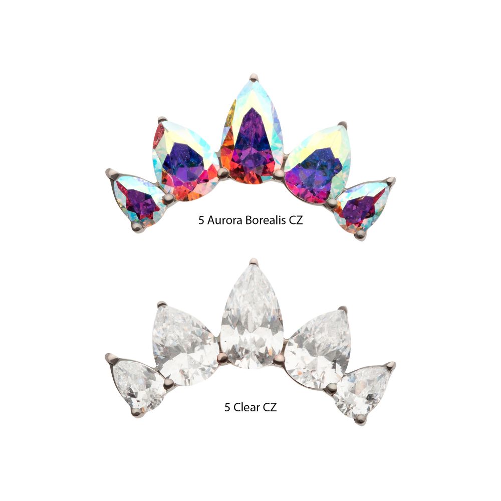 Titanium Internally Threaded Prong Set Teardrop CZ 5-Cluster Fan Shape Top