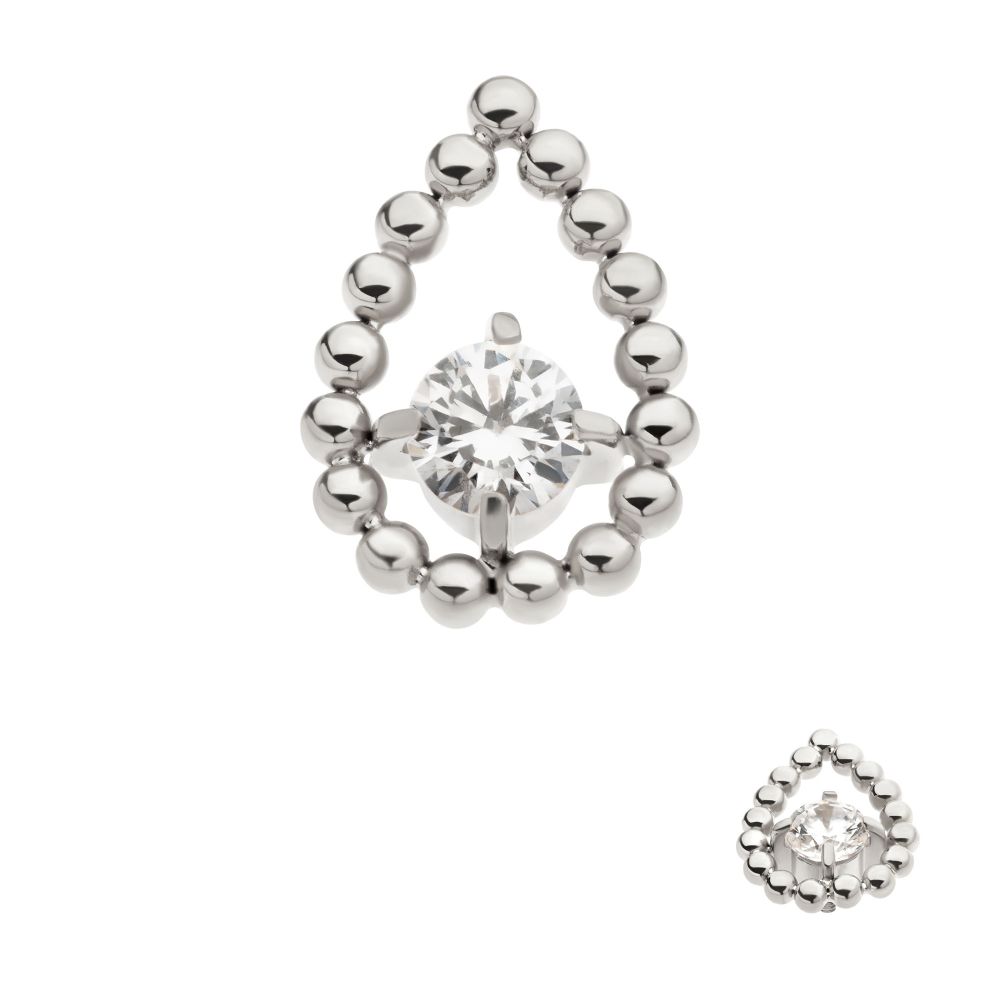 Titanium Internally Threaded Hollow Teardrop Shape Beads with Prong Set CZ Top