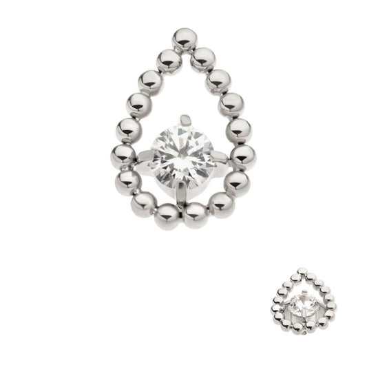 Titanium Internally Threaded Hollow Teardrop Shape Beads with Prong Set CZ Top