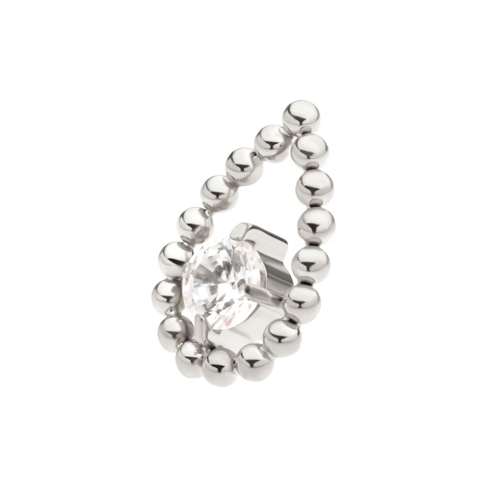 Titanium Internally Threaded Hollow Teardrop Shape Beads with Prong Set CZ Top