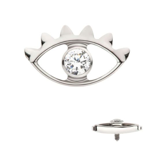 Titanium Internally Threaded with 2mm Bezel Set Round CZ Gem Evil Eye Top