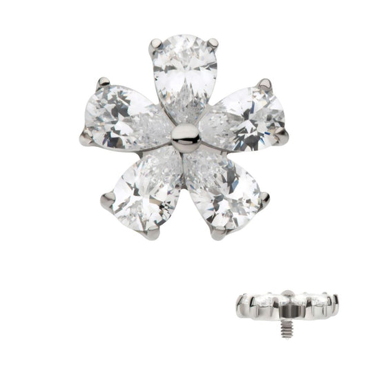 Titanium Internally Threaded Prong Set CZ Gem 5-Petal Flower Top