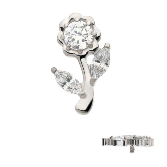 Titanium Internally Threaded Prong Set Round & Marquise CZ Gem Rose Flower Top