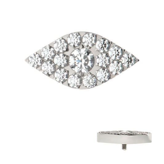 Titanium Internally Threaded Pave Set Full Clear Round CZ Gem Evil Eye Top