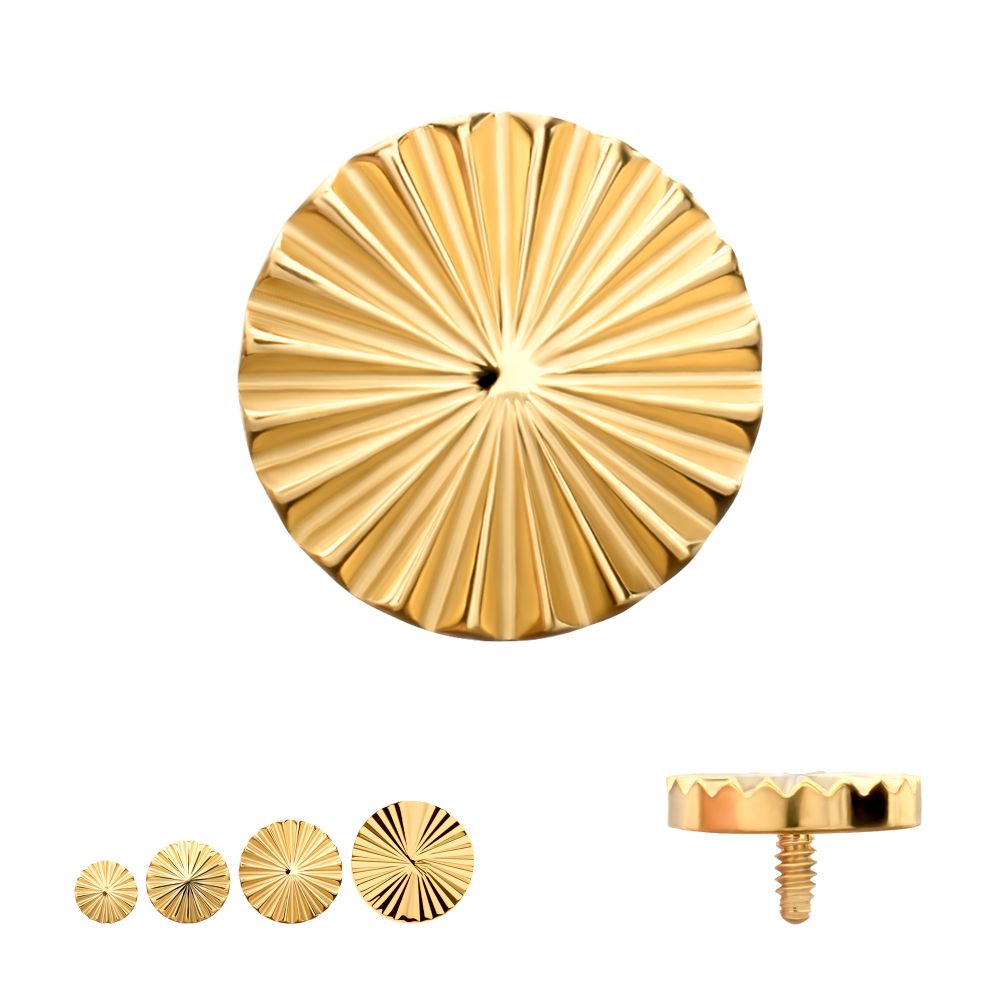 24kt Gold PVD Titanium Internally Threaded Radiant Corrugated Round Top