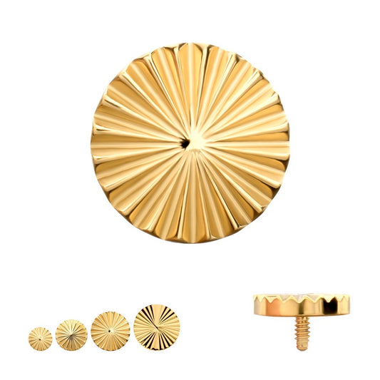 24kt Gold PVD Titanium Internally Threaded Radiant Corrugated Round Top