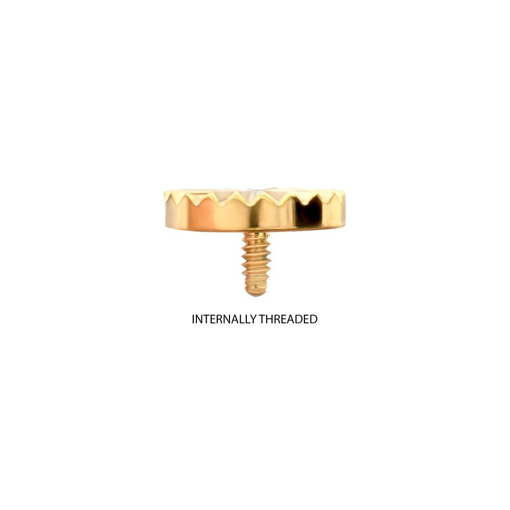 24kt Gold PVD Titanium Internally Threaded Radiant Corrugated Round Top