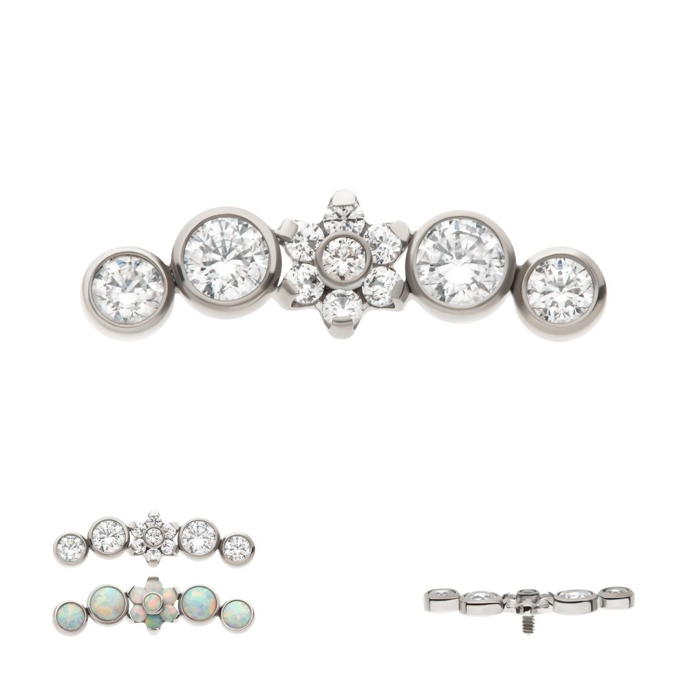 Titanium Internally Threaded Prong Set Flower with Bezel Set Round CZ/Opal Cluster Top